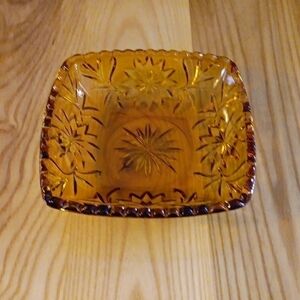 Vintage Amber Pressed Glass Nut/Candy bowl trinket bowl side dish